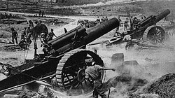 Royal Field Artillery Guns in action at Vimy Ridge during the Battle of Arras during April 1917.